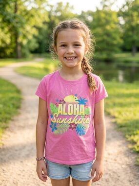 Girls Pink 'Aloha Sunshine' Graphic Tee